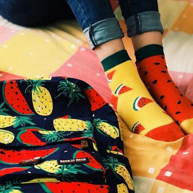 جوراب 2 جفتی نخی اعلا با کیفیت زنانه و دخترانه طرح هندوانه مناسب شب چله ( یلدا ) ضد حساسیت