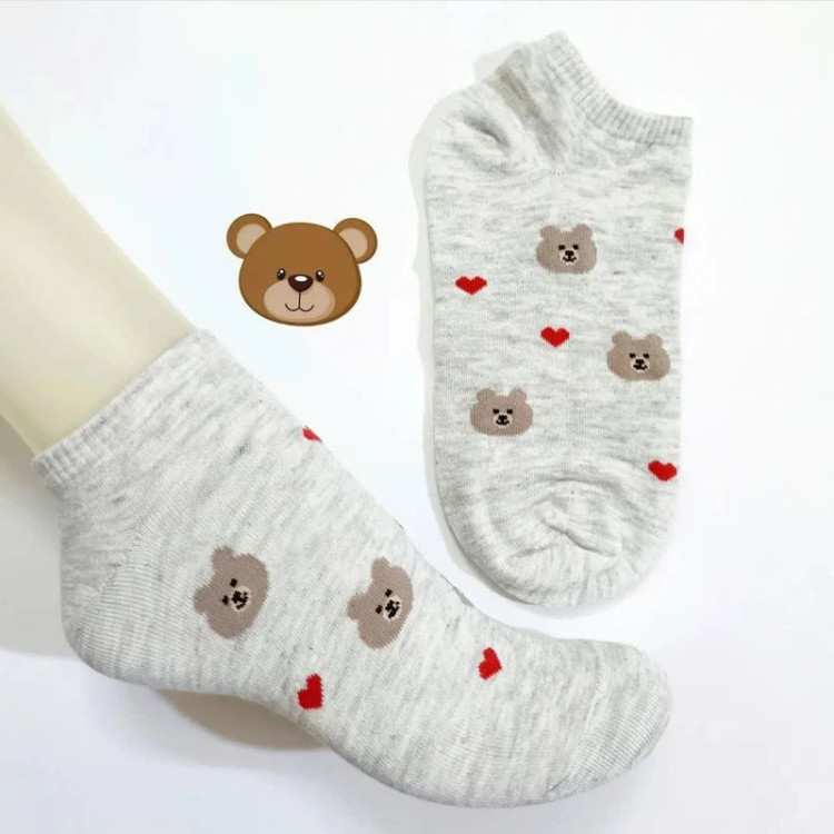 Women's Short socks, Teddy & heart model (6 Pack)