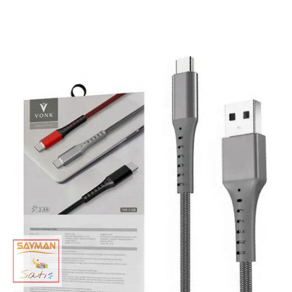 کابل تبدیل USB به Type-C مدل V-04 طول 1 متر Vonk سوپر فست شارژ 2.4A برزنتی (تضمین کیفیت کالا)