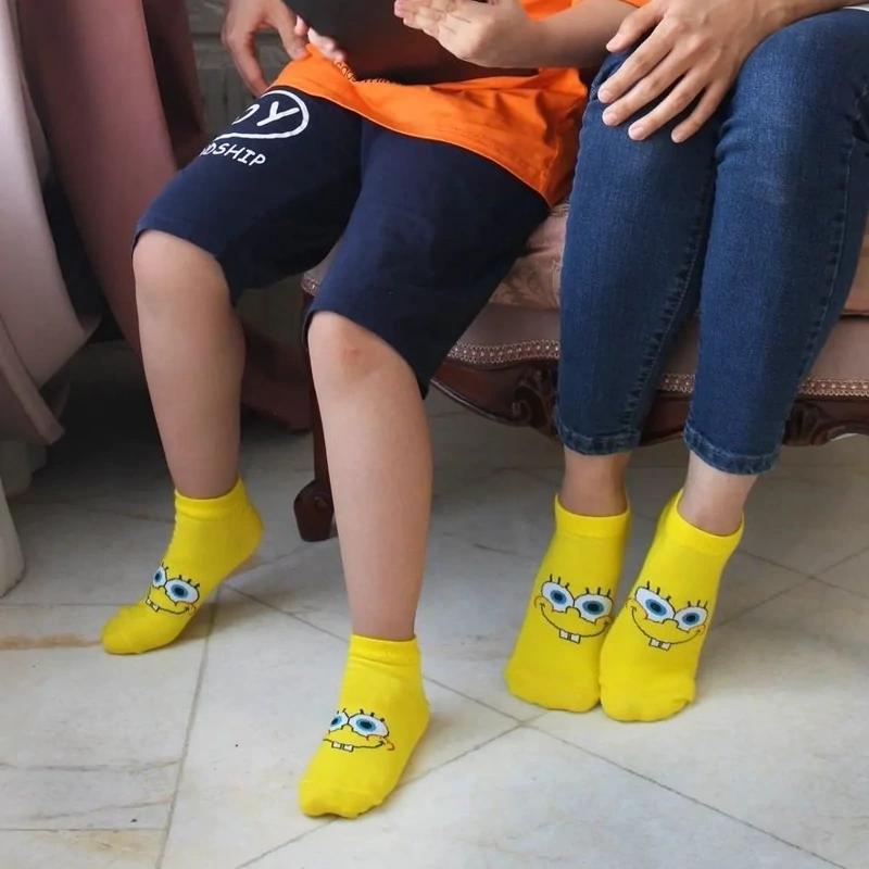 جوراب زنانه و دخترانه ی باب اسفنجی بسته ی 6 جفتی