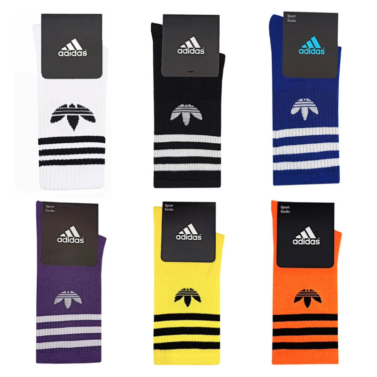 جوراب 6 جفتی ورزشی آدیداس | ساق بلند زنانه مدل کشی اسپرت مناسب باشگاه | طرح سه خط آدیداس | بسته اقتصادی
