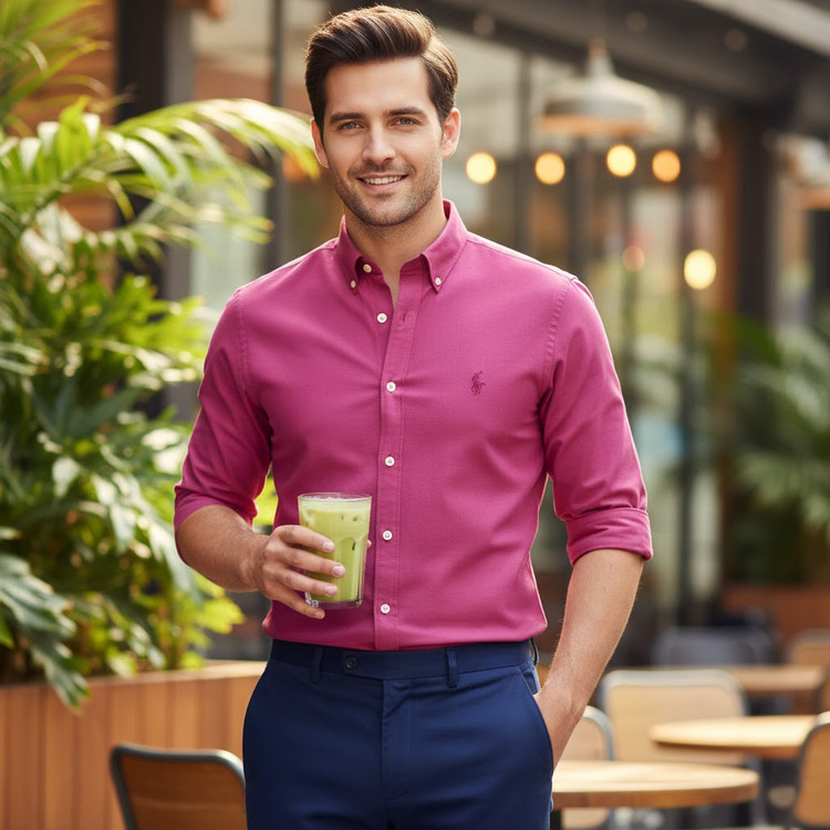 پیراهن مردانه آستین بلند پولو Polo پنبه کنفی | یقه دکمهای، قواره دار و اقتصادی