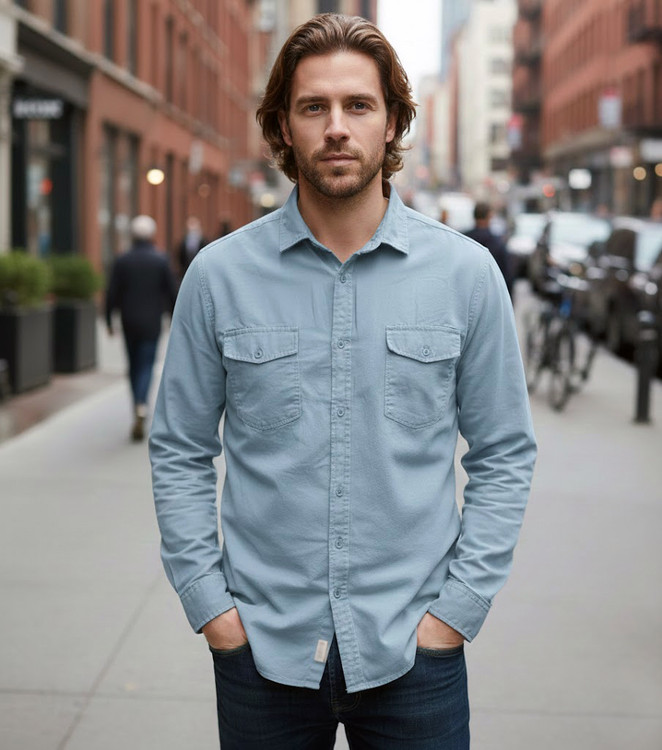 Long-Sleeved Men's Linen/Cotton Two-Pocket Shirt with Color Variety: A Choice for Casual and Stylish Looks!