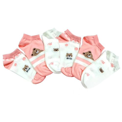 جوراب ساق کوتاه بچگانه ی 2 تا 11 سال مدل خرس دار تدی کالباسی صورتی بسته 6 عددی