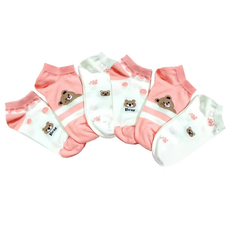 جوراب ساق کوتاه بچگانه ی 2 تا 11 سال مدل خرس دار تدی کالباسی صورتی بسته 6 عددی