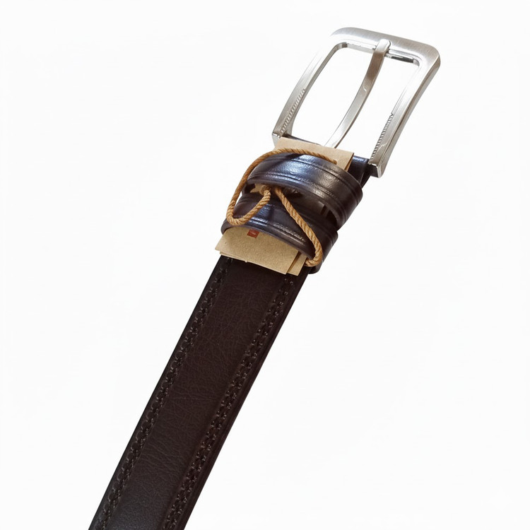 Rabo Men's Dark Brown Leather Belt - Simple Stitched Design (Code: 01) | 120cm Length, 3.5cm Width | A Smart Choice for Formal and Casual Styles