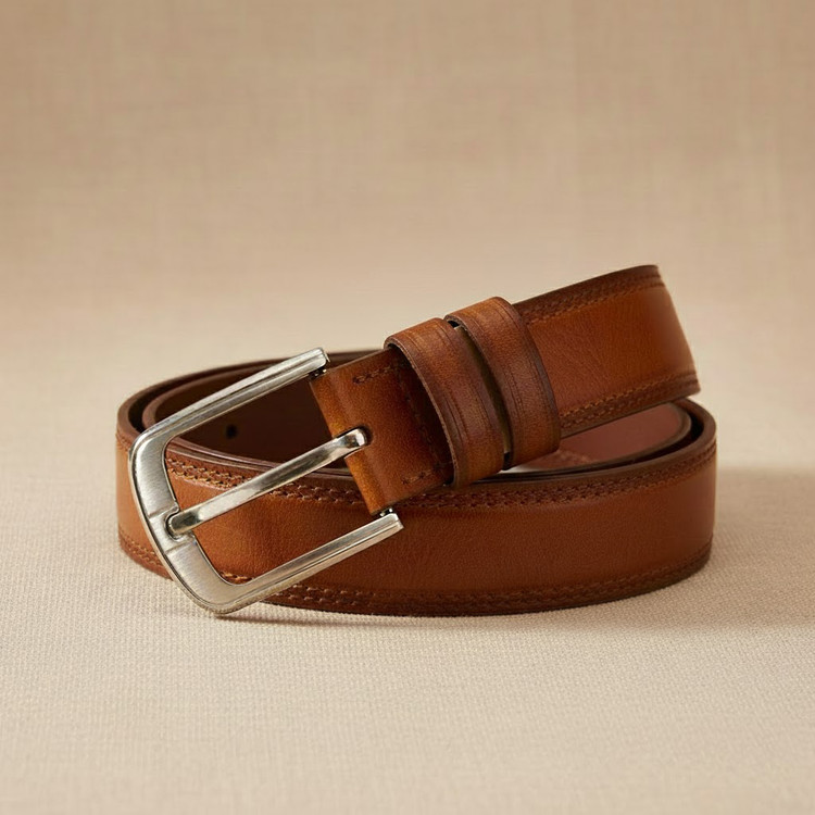 Rabo Men's Honey color Leather Belt - Simple Stitched Design (Code: 01) | 120cm Length, 3.5cm Width | A Smart Choice for Formal and Casual Styles