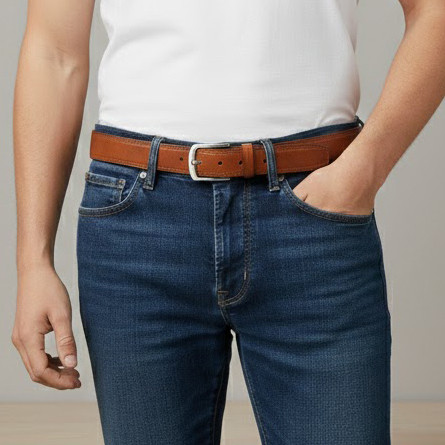 Rabo Men's Color Options Leather Belt - Simple Stitched Design (Code: 01) | 120cm Length, 3.5cm Width | A Smart Choice for Formal and Casual Styles