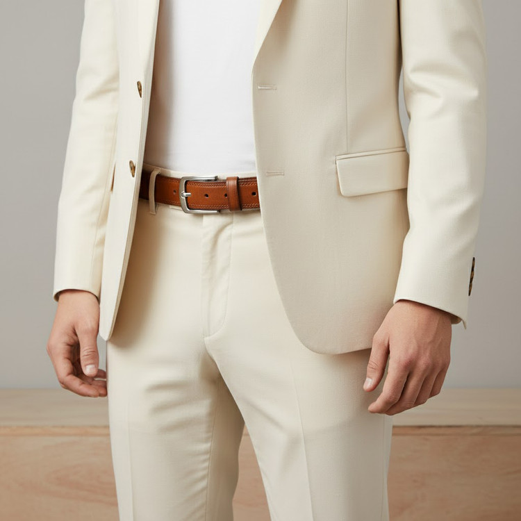 Rabo Men's Color Options Leather Belt - Simple Stitched Design (Code: 01) | 120cm Length, 3.5cm Width | A Smart Choice for Formal and Casual Styles