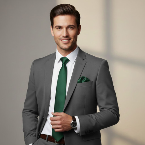 ست کراوات و دستمال جیب (پوشت) رنگبندی شیک – پارچه ساتن درجه یک (سبز ، زرشکی ، سرمه ای ، مشکی و ...)