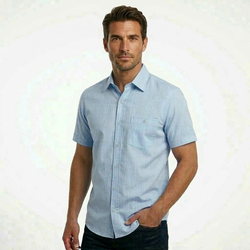 پیراهن آستین کوتاه پارچه نخی مردانه (مناسب بهار و تابستان)