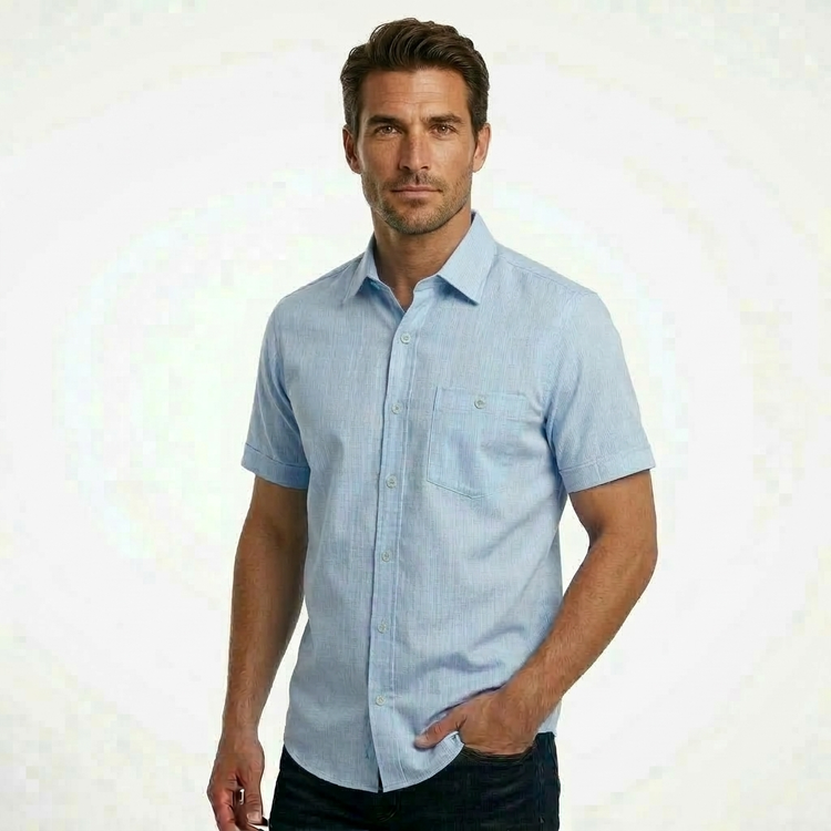 پیراهن آستین کوتاه پارچه نخی مردانه (مناسب بهار و تابستان)