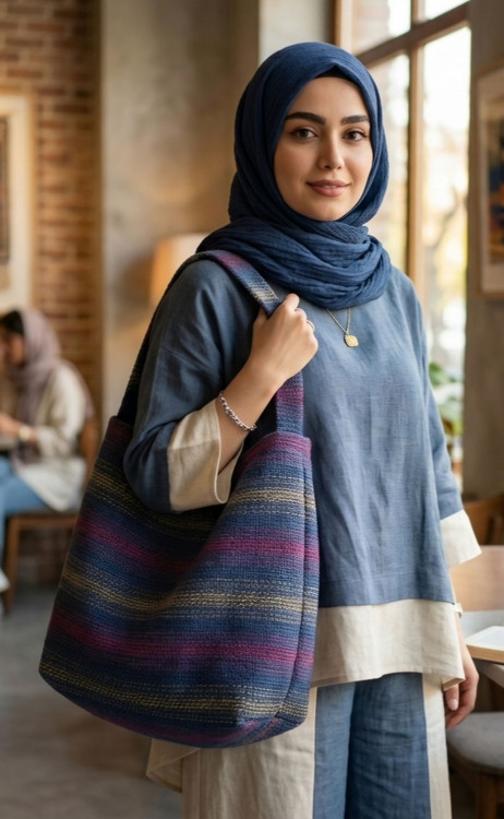 کیف زنانه و دخترانه ی طرح سنتی کد 01 بنفش سرمه ای