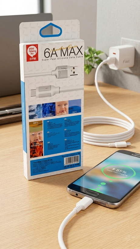 کابل شارژ Youshengku K119 (Micro to USB) میکرو 6 آمپر سیلیکونی (بسته ی 20 عددی-قیمت عمده) ۶ آمپر سیلیکونی (Super Fast Charge) | مقاوم و ضد گرهخوردگی (تضمین کیفیت کالا)
