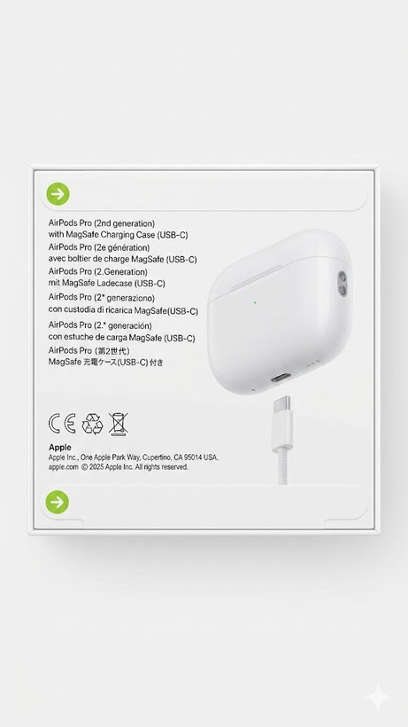 هندزفری بلوتوثی اپل مدل AirPods Pro 2nd Generation به همراه محفظه شارژ MagSafe (نسخه USB-C)