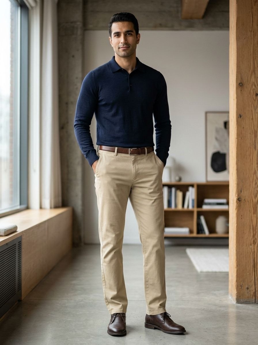 خریدشلوار کتان ساده راسته کلاسیک مردانه جیب بغل کرمی | Men's Classic Straight Fit Beige Chino Pants